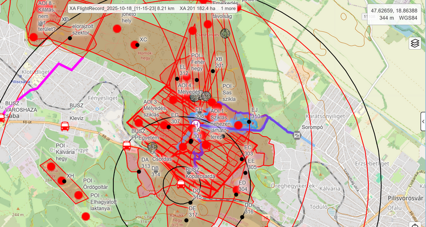 2025. október 18-án drónnal vizsgált terület